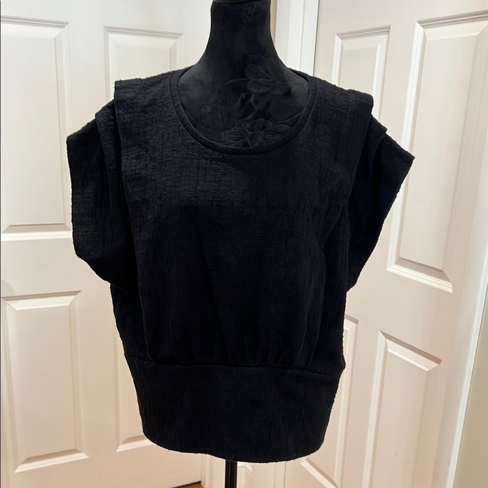 Maeve by Anthropologie, woman’s, black, short sleeved, blouse. Size XL.
